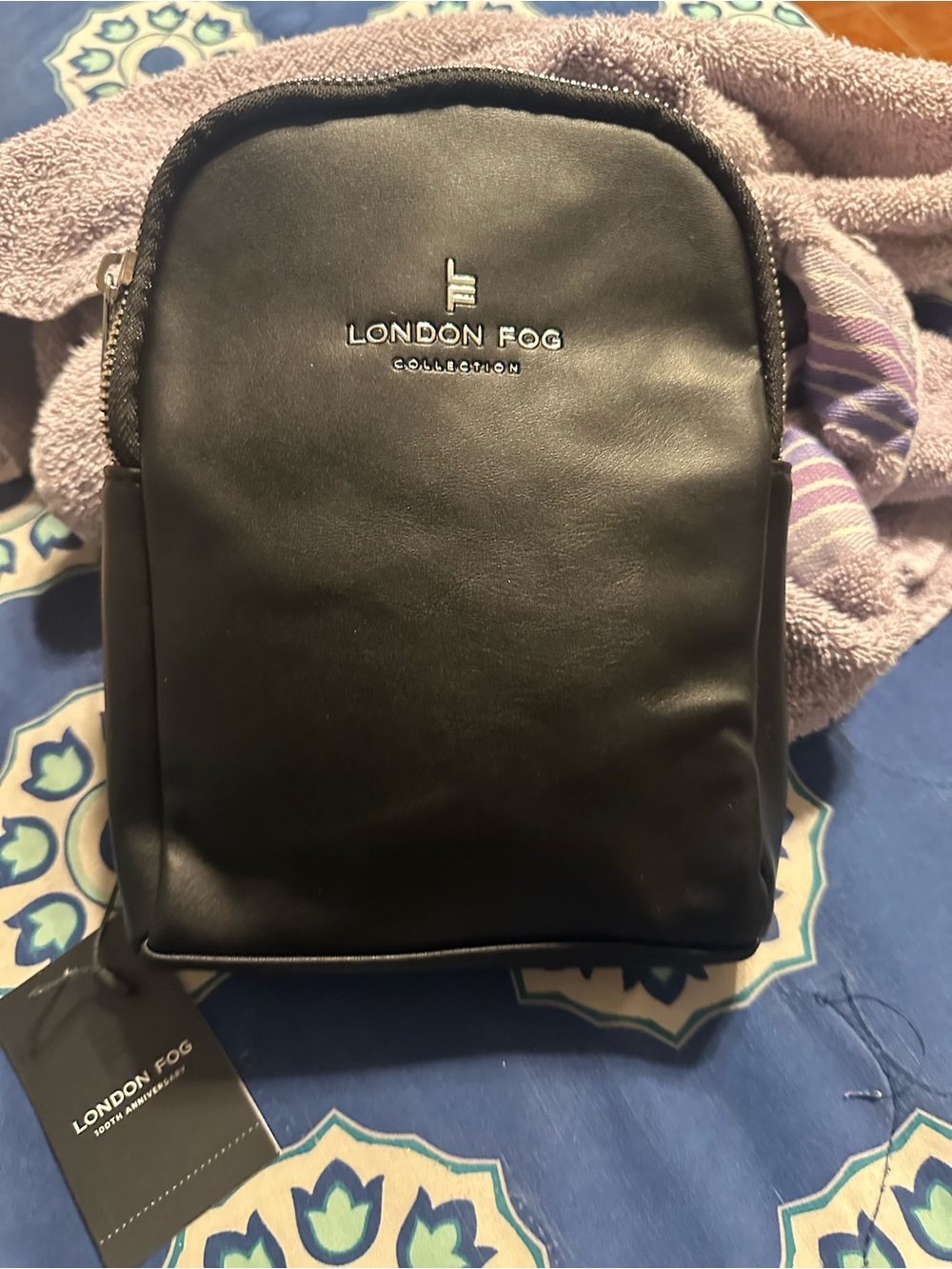 London Fog Black Leather-Look Sling Bag